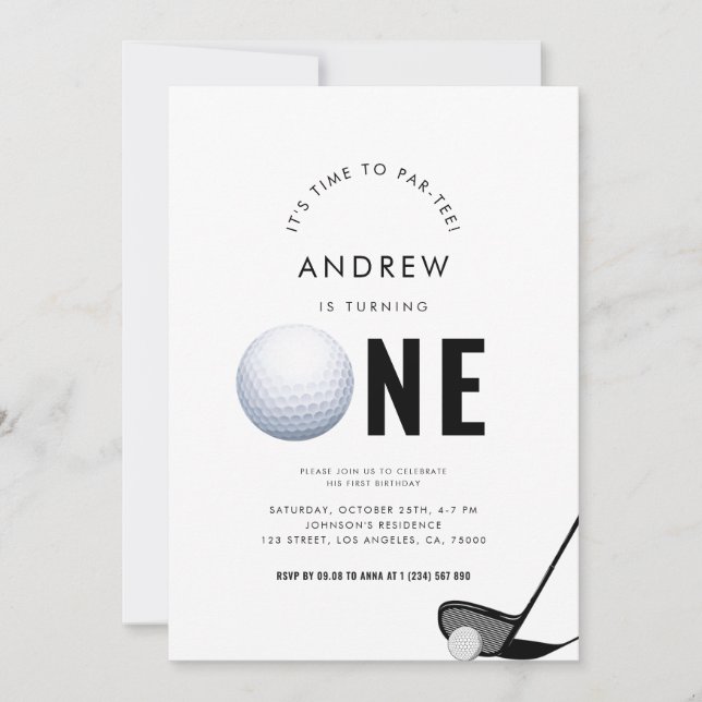 Enkel sport-par-Tee Golf 1:a födelsedagen Party Inbjudningar (Framsida)