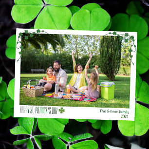 Enkel St. patricks dag Shamrocks familjefoto Julkort