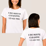 Enkel Städning arbetshistorik T Shirt<br><div class="desc">Ett enkelt hus städning skjortor med ord I DO HOUSE STÄDNING i fet brev och kontaktnummer som är utmärkande så att det är lätt att läsa och komma ihåg. Designad som arbetskjorta för någon som städar hem eller levererar en till varje anställd som enhetligt toppar på en budget.</div>