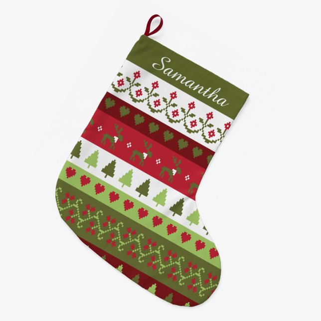 Enkel sticksocka stor julstrumpa (Framsidan (Hängande))