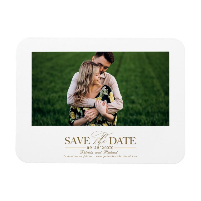 Enkel Stilfull Bröllopsbild För Save The Date Magnet (Horisontell)