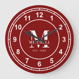 Enkel Stilfull Maroon Monogram Anpassat Familjenam Stor Klocka