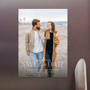 Enkel stilren modern vertikal foto save the date magnetisk inbjudningskort
