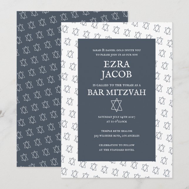 Enkel stjärna för David Anpassningsbar B'nai Fladd Inbjudningar (Fram/baksida)