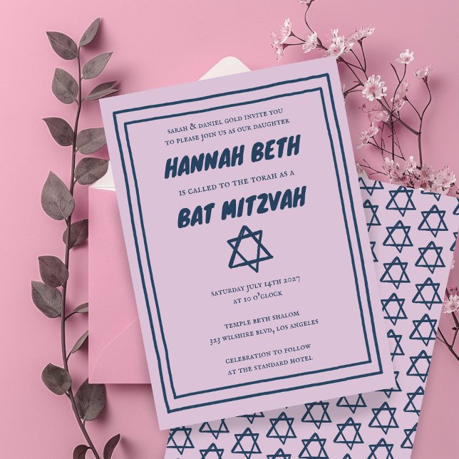 Enkel stjärna för David Anpassningsbar B'nai Fladd Inbjudningar (Simple Star of David Custom B'nai Bat Bar Mitzvah Invitation
)
