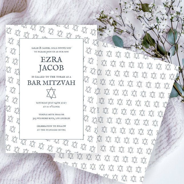 Enkel stjärna för David Anpassningsbar B'nai Fladd Inbjudningar (Simple Star of David Custom B'nai Bat Bar Mitzvah Invitation
)