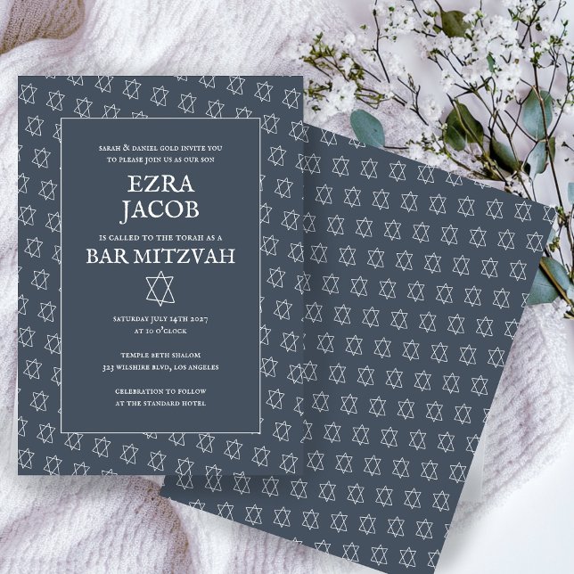Enkel stjärna för David Anpassningsbar B'nai Fladd Inbjudningar (Simple Star of David Custom B'nai Bat Bar Mitzvah Invitation
)