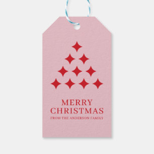 Enkel stjärna träd rosa röd God Jul Presentetikett