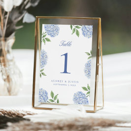 Enkel stor bordskort med blå hortensia tack kort