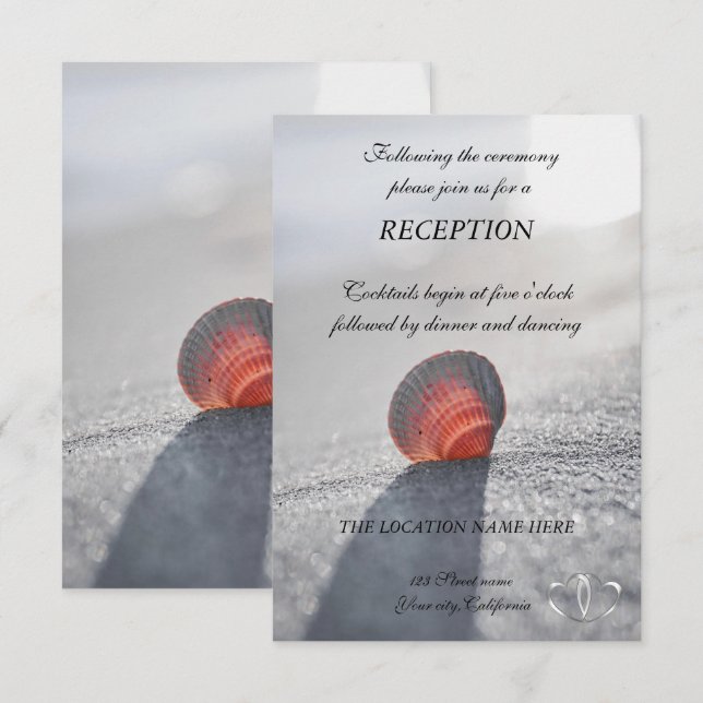 Enkel strandskal, hjärtans mottagning inbjudningar (Fram/baksida)