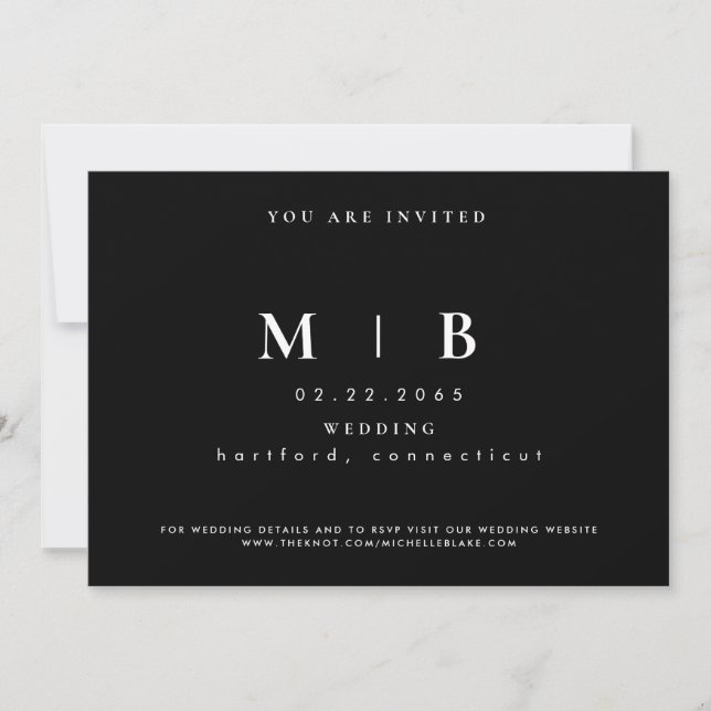 Enkel & Strömlinjeformad B/V Monogram Bröllopsinbj Inbjudningar (Framsida)