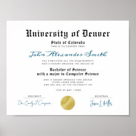 Enkel Student-certifikattypning för Retro Universi Poster