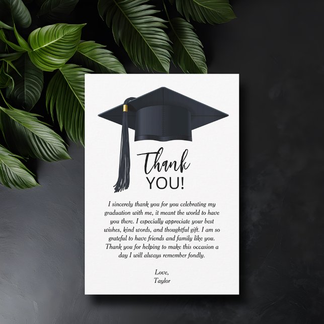 Enkel Studenten Tack Anteckningskort (Simple graduation flat thank you note cards with your personalized message.)