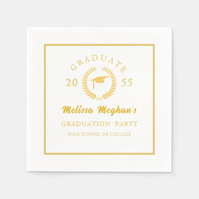 Enkel Studentfest för utandning av Guld Cap Laurel Pappersservett (Framsidan)