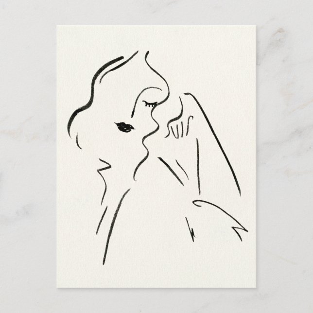 Enkel studie - skiss över Dam Vykort (Framsida)