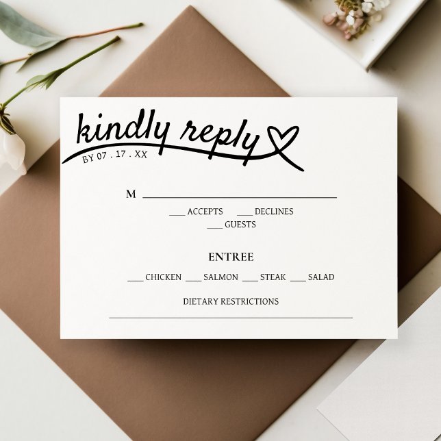 Enkel svarstid för vitt och svart hjärta, Bröllop  OSA Kort (Simple White & Black Heart Response Wedding RSVP)