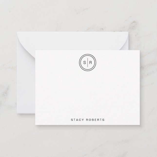 Enkel svart 2-cirkulär, monogrammad anteckningskort (Framsida)