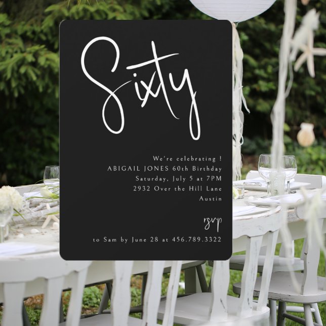 Enkel svart 60:e Födelsedagsfesten Inbjudningar (Skapare uppladdad)
