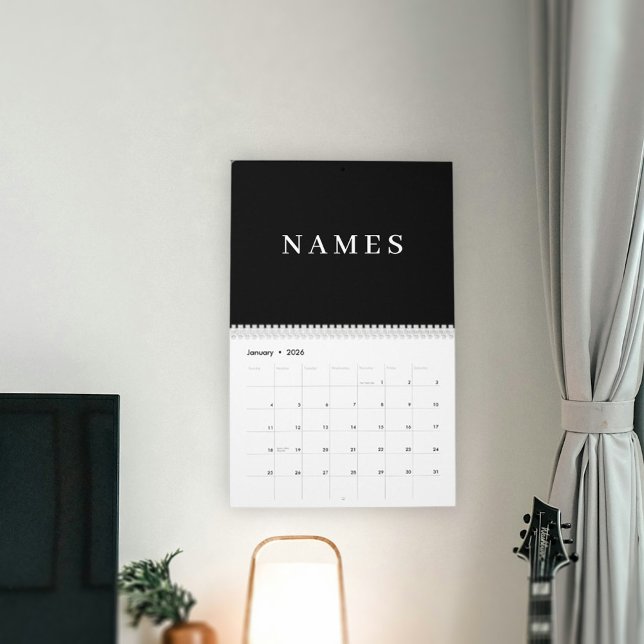 Enkel svart Anpassningsbar Lägg till Eleganten Nam Kalender (Skapare uppladdad)