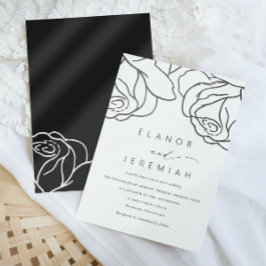 Enkel svart Blommigt, Bröllop Inbjudningar