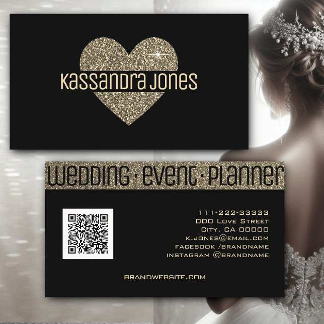 Enkel svart Chic i Glitter Kärlek Heart Shape Blac Visitkort (Skapare uppladdad)