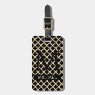 Enkel svart elegant metall strip monogrammad bagagebricka