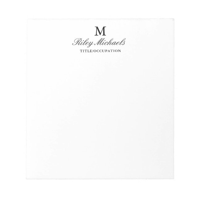 Enkel Svart Elegant Monogram Namntitel Anteckningsblock (Framsida)