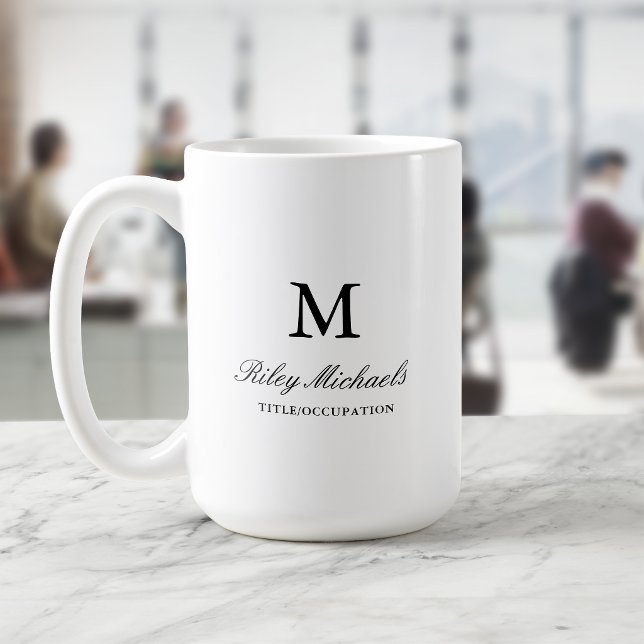 Enkel Svart Elegant Monogram Namntitel Kaffemugg (Skapare uppladdad)