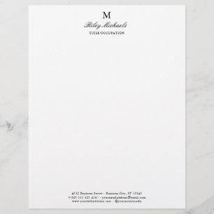 Enkel svart elegant monogramnamn titel olinjerad brevhuvud
