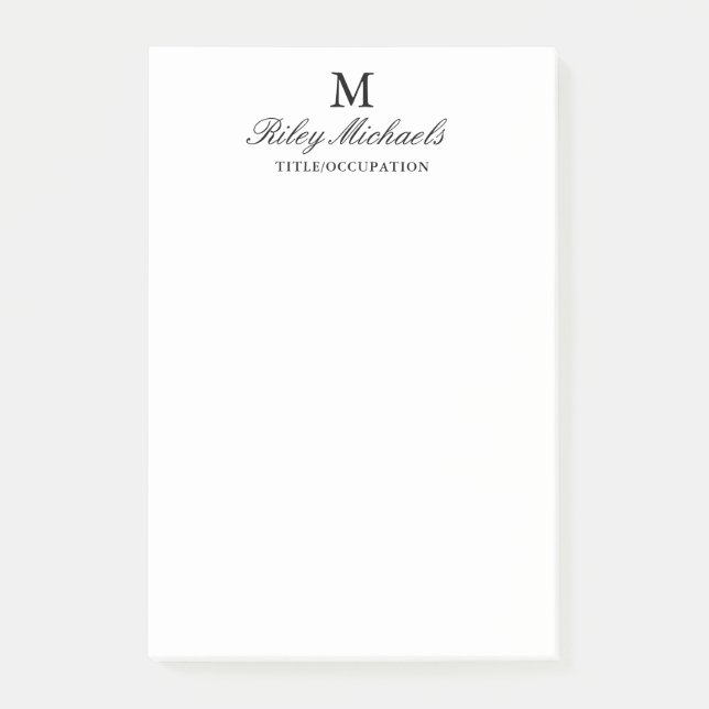 Enkel svart elegant monogramnamntitel post-it block (Framsida)