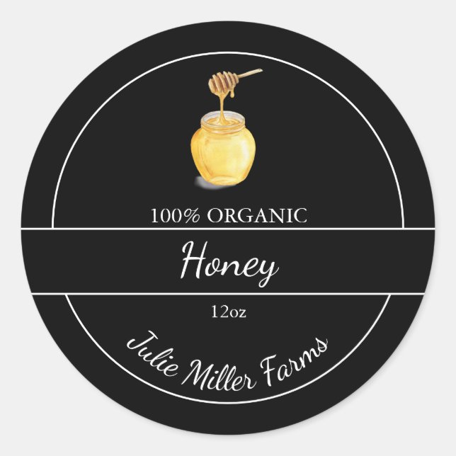 Enkel Svart Etikett för Ekologisk Honung (Framsida)