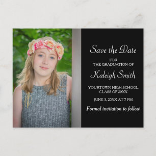 Enkel svart examenshögtid Save the Date Meddelande Vykort