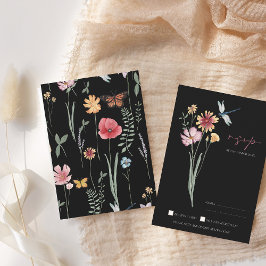 Enkel svart färgstark Wildblomma Blommigt Bröllop OSA Kort