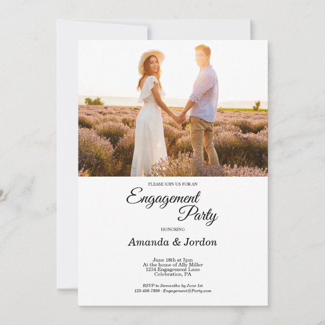 Enkel svart Förlovning för fotografi av Ram Inbjudningar (Framsida)