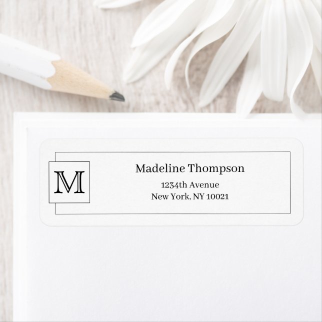 Enkel svart, första monogram Namn Gräns Returadress Etikett (Insitu)