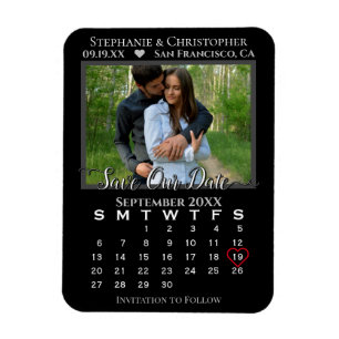 Enkel svart fotokalender Spara Bröllop Magnet