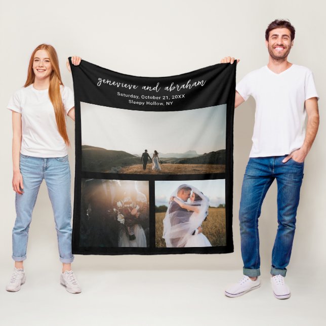 Enkel svart fotosamling Modern Fleecefilt (På plats)