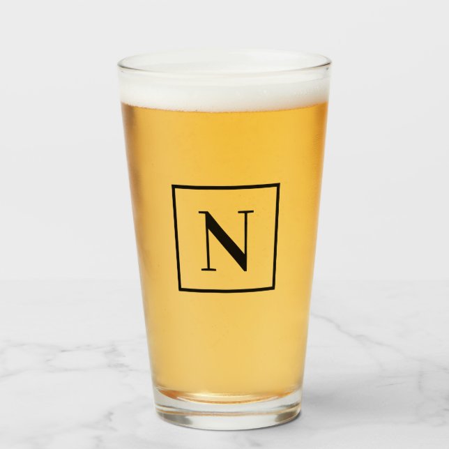 Enkel svart fyrkantig monogram med ram glaskopp (Framsida fylld)