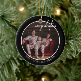Enkel svart God Jul Foto Vitt Julgransprydnad Keramik