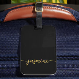 Enkel Svart Guld Feminint Monogram Namn Skript Bagagebricka