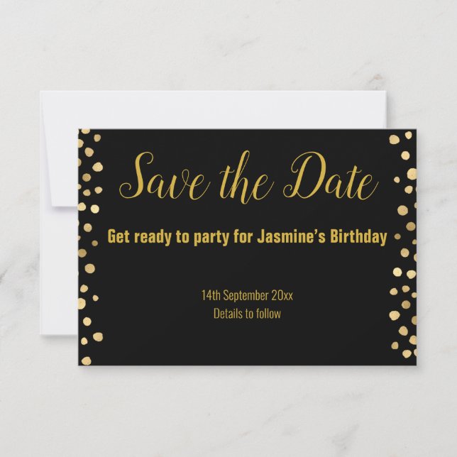 ENKEL SVART GULD FLÄCK SAVE THE DATE RSVP  OSA KORT (Framsida)