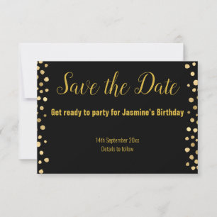 ENKEL SVART GULD FLÄCK SAVE THE DATE RSVP OSA KORT