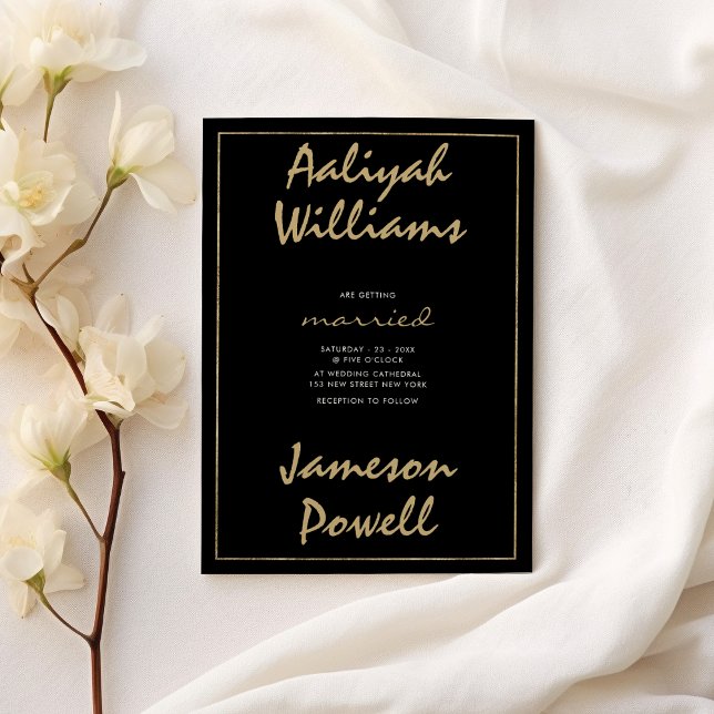 Enkel svart guld handskriven kalligrafi bröllop inbjudningar (Simple black gold handwritten calligraphy wedding)