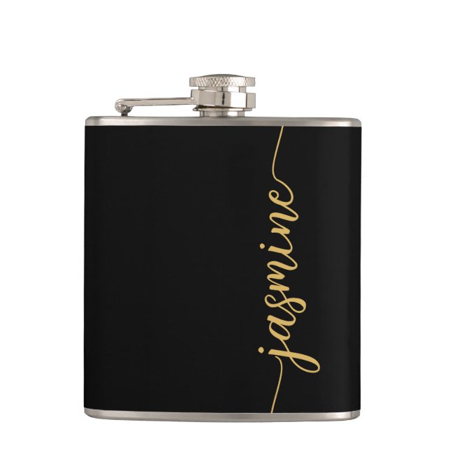 Enkel Svart Guld Tjej Monogram Namn Signatur Fickplunta (Framsidan)