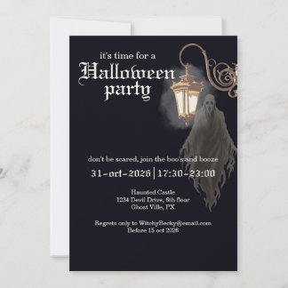 Enkel svart gyllene spöklik lykta Halloween-fest Inbjudningar
