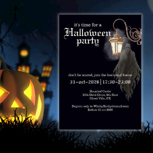 Enkel svart gyllene spöklik lykta Halloween-fest Inbjudningar