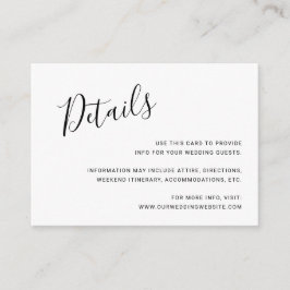 Enkel svart handskriven skriptinformation om Bröll Tilläggskort