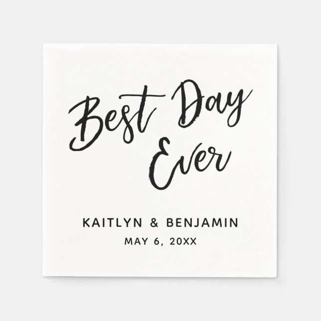 Enkel svart handstil, bästa dagen någonsin i vitt pappersservett (Framsidan)
