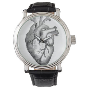Enkel svart illustration för vitanatomihjärta armbandsur