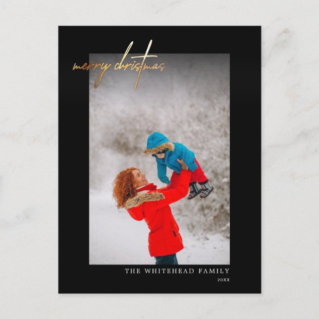 Enkel svart julfoto i guld vykort (Framsida)